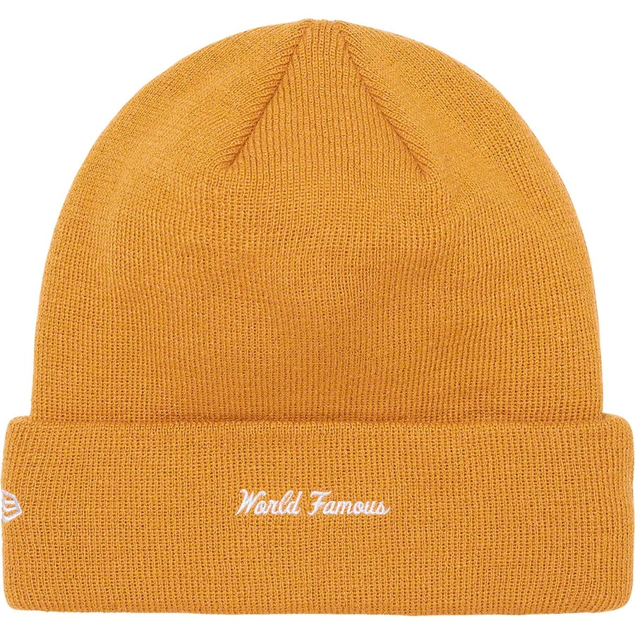 Details on New Era Box Logo Beanie Light Mustard from fall winter
                                                    2021 (Price is $38)