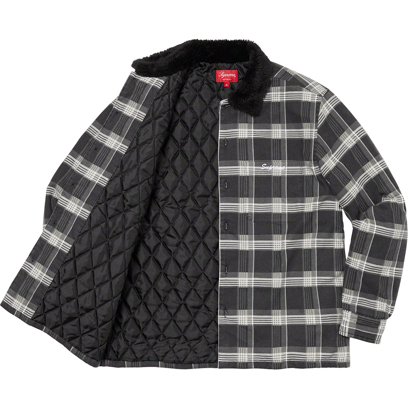 【supreme】faux fur collar flannel shirt