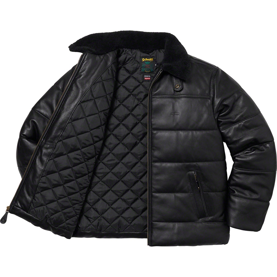 Details on Supreme Schott Shearling Collar Leather Puffy Jacket Black from fall winter
                                                    2021 (Price is $948)