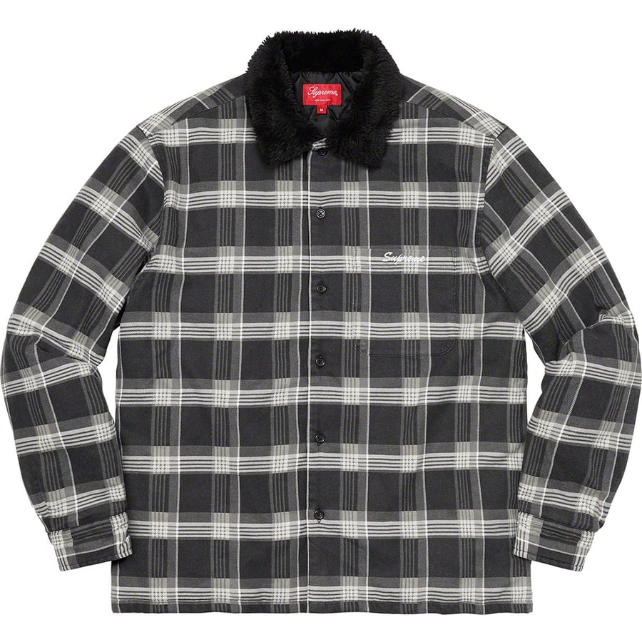 Details on Faux Fur Collar Flannel Shirt Black from fall winter
                                                    2021 (Price is $148)