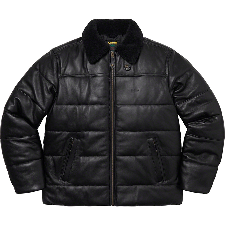 Details on Supreme Schott Shearling Collar Leather Puffy Jacket Black from fall winter 2021 (Price is $948)