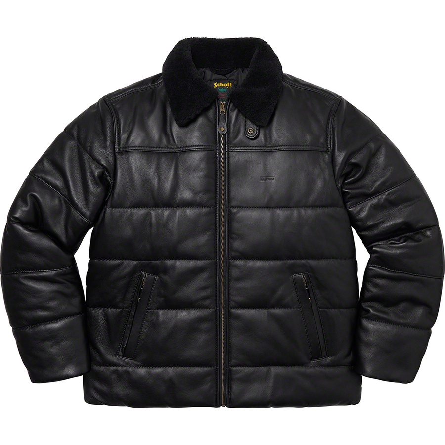 Details on Supreme Schott Shearling Collar Leather Puffy Jacket Black from fall winter
                                                    2021 (Price is $948)