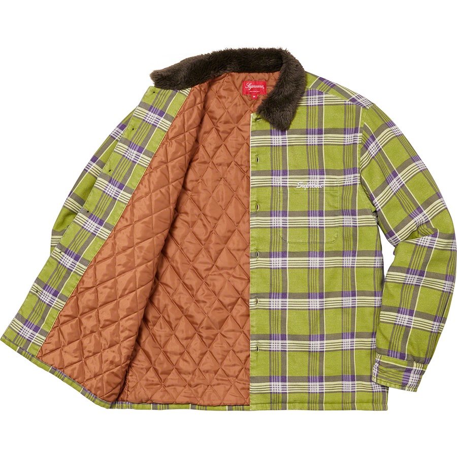 Details on Faux Fur Collar Flannel Shirt Bright Olive from fall winter
                                                    2021 (Price is $148)