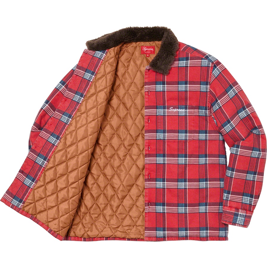 Details on Faux Fur Collar Flannel Shirt Red from fall winter
                                                    2021 (Price is $148)