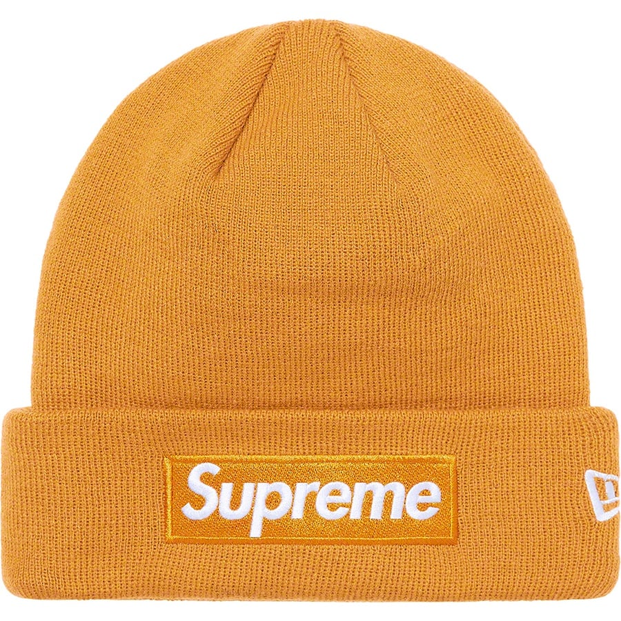 Details on New Era Box Logo Beanie Light Mustard from fall winter
                                                    2021 (Price is $38)