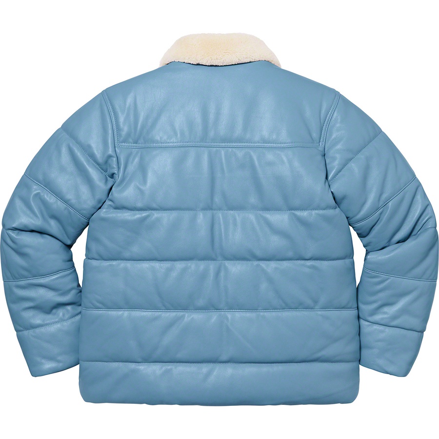 Details on Supreme Schott Shearling Collar Leather Puffy Jacket Light Blue from fall winter
                                                    2021 (Price is $948)