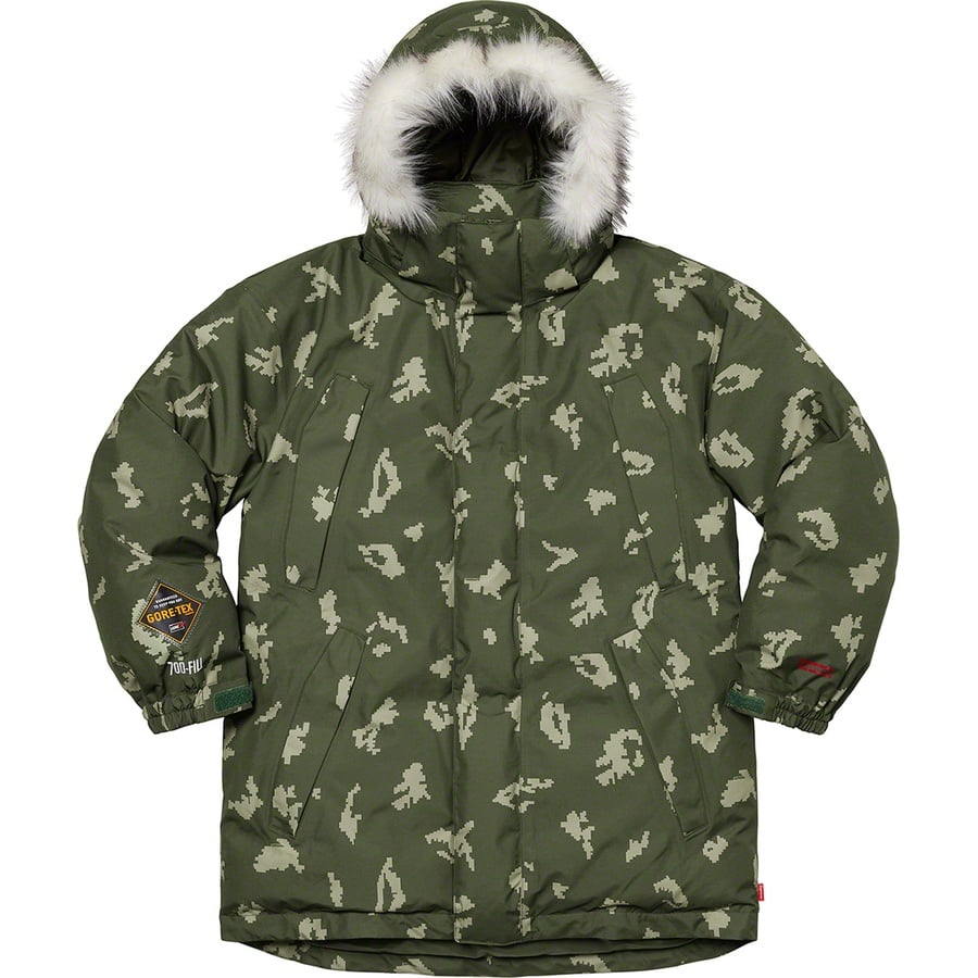 Details on GORE-TEX 700-Fill Down Parka Olive Russian Camo from fall winter
                                                    2021 (Price is $568)