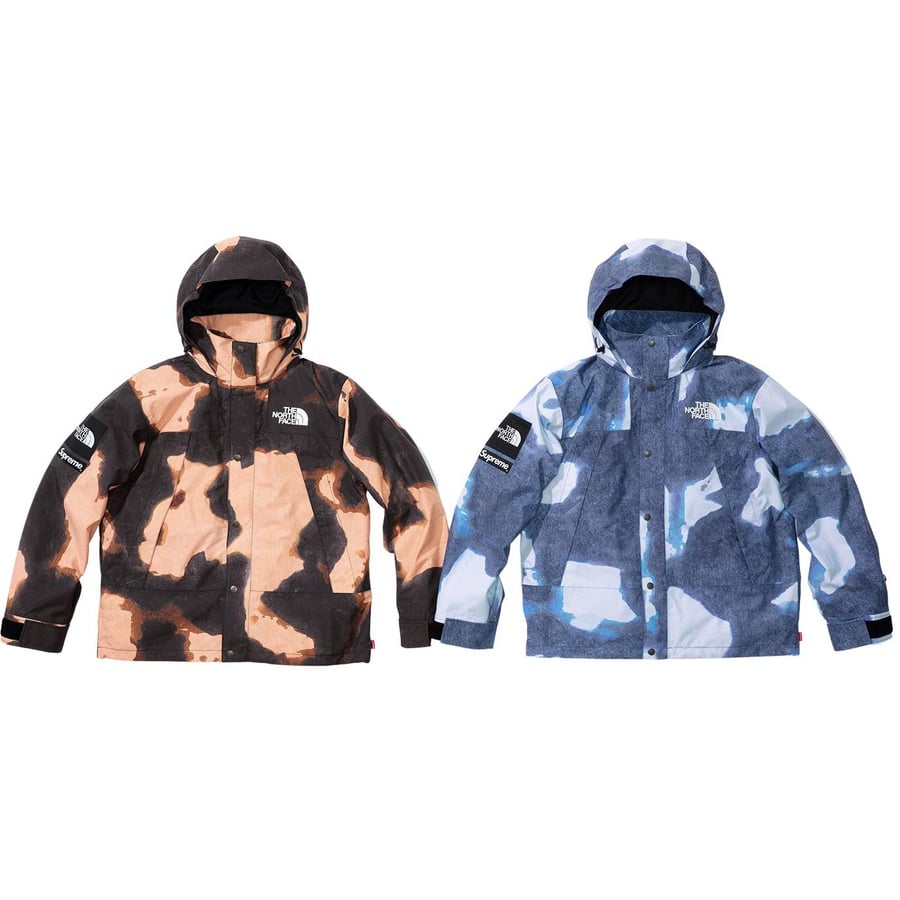 Details on Supreme The North Face Bleached Denim Print Mountain Jacket from fall winter 2021 (Price is $388)