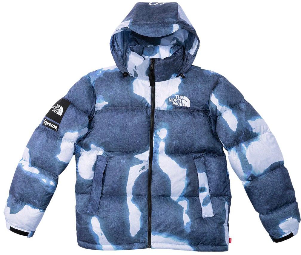 The North Face Bleached Denim Print Nuptse Jacket - fall winter