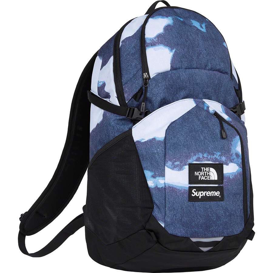 Details on Supreme The North Face Bleached Denim Print Pocono Backpack Indigo from fall winter 2021 (Price is $148)