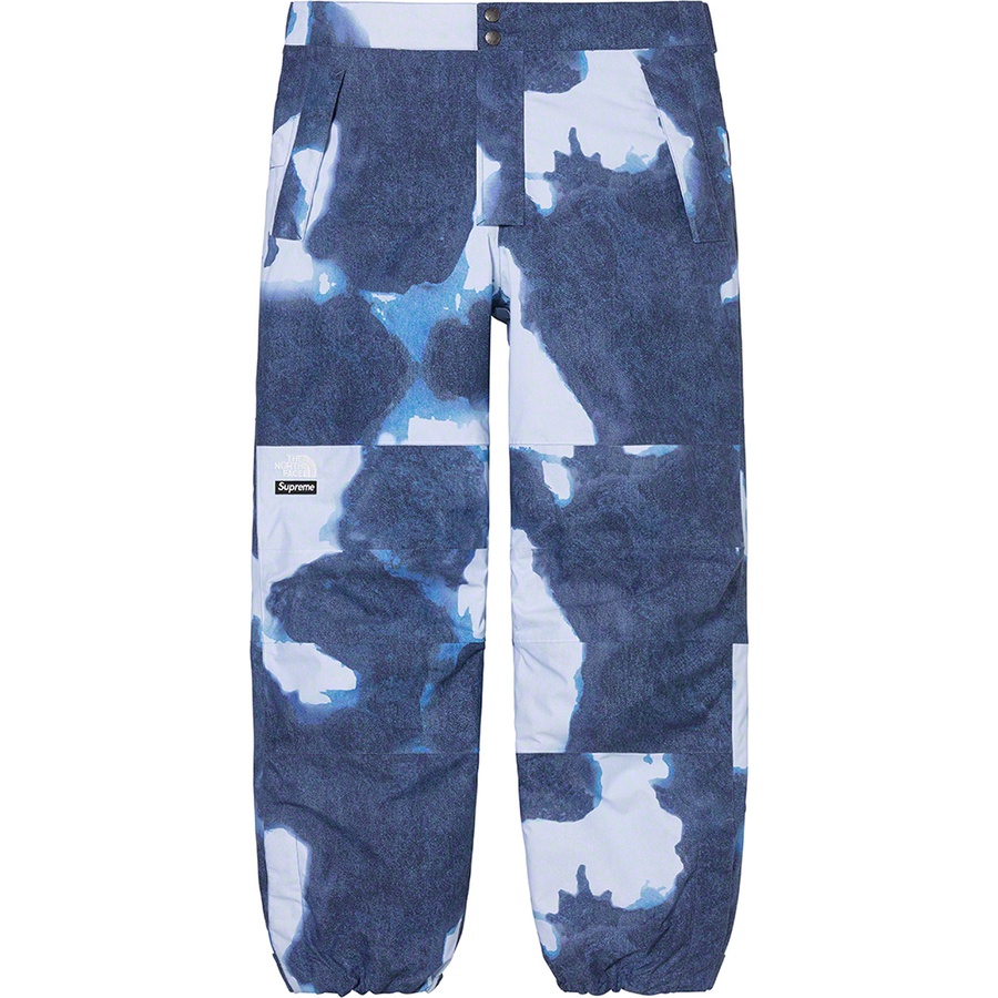 Details on Supreme The North Face Bleached Denim Print Mountain Pant Indigo from fall winter
                                                    2021 (Price is $298)