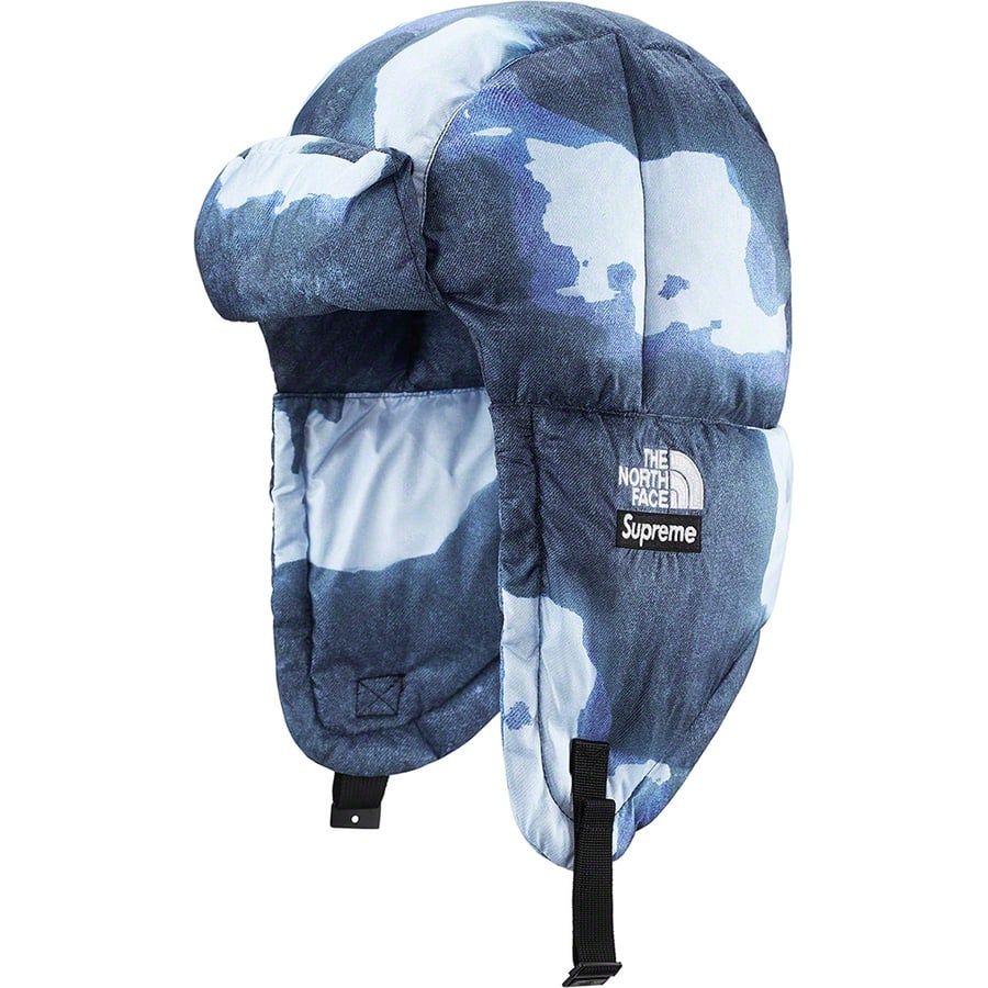Details on Supreme The North Face Bleached Denim Print Nuptse Trooper Indigo from fall winter
                                                    2021 (Price is $98)