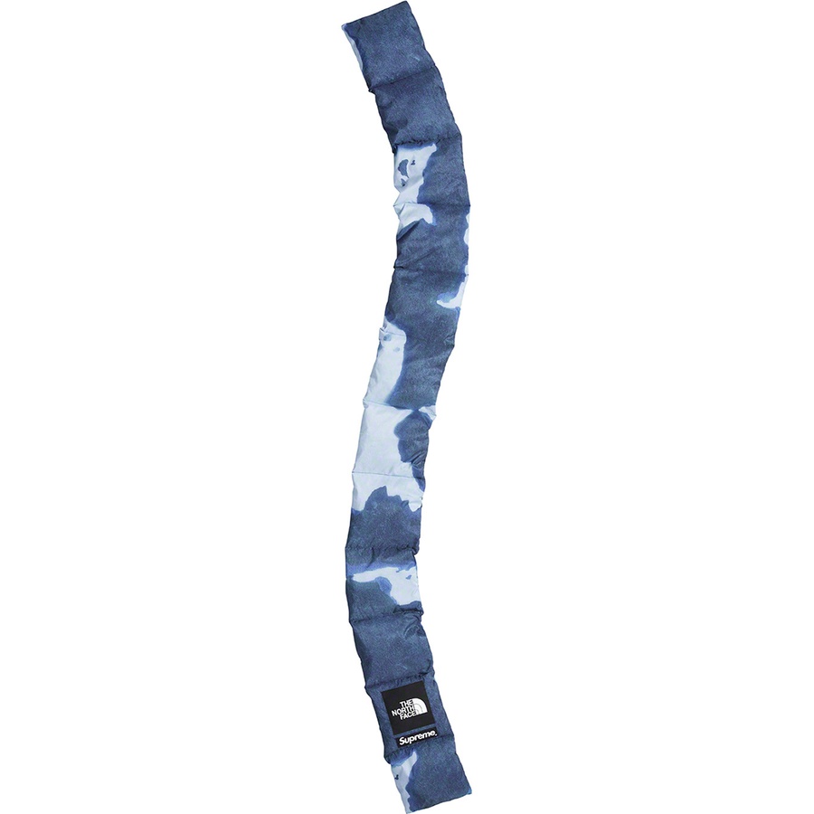 Details on Supreme The North Face Bleached Denim Print 700-Fill Down Scarf Indigo from fall winter 2021 (Price is $98)