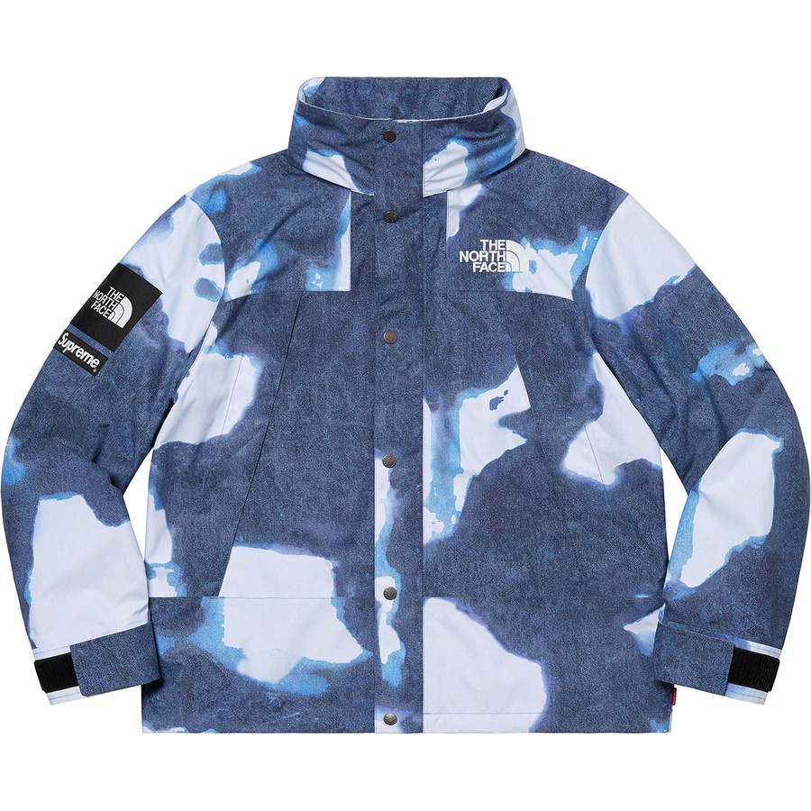 Details on Supreme The North Face Bleached Denim Print Mountain Jacket Indigo from fall winter
                                                    2021 (Price is $388)