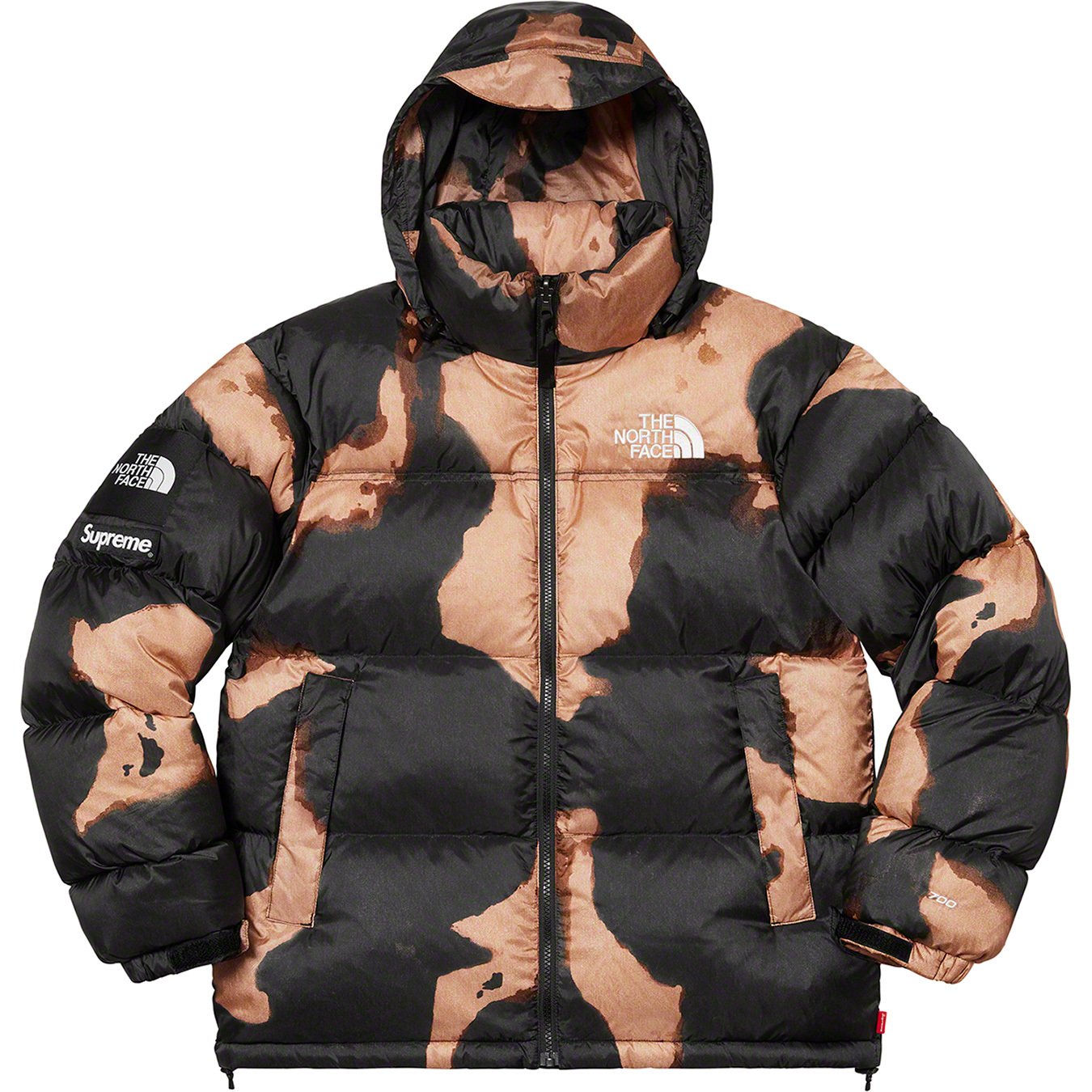 Supreme The North Face Bleached Denim Print Nuptse Jacket Indigo