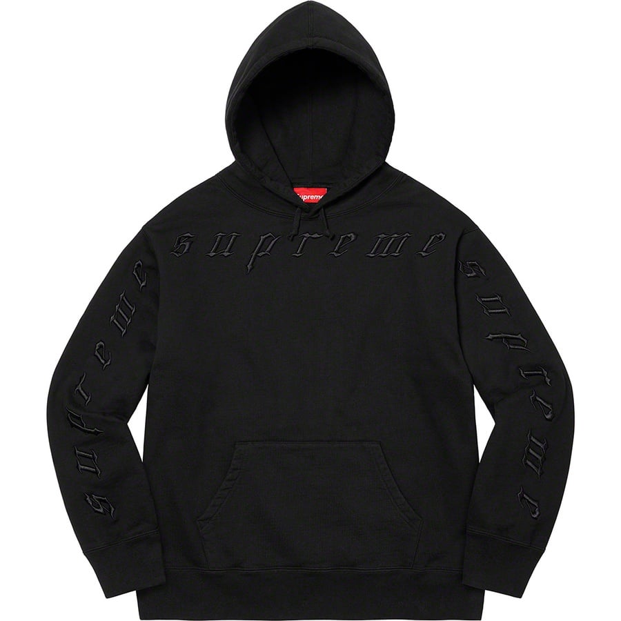 Details on Raised Embroidery Hooded Sweatshirt Black from fall winter
                                                    2021 (Price is $158)