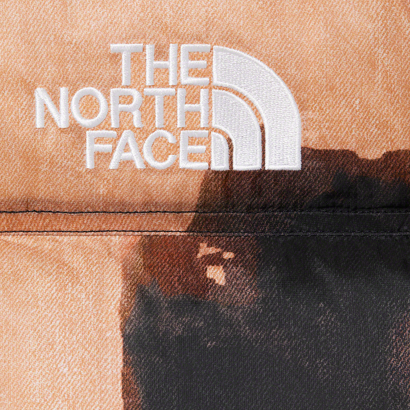 Supreme The North Face Bleached Denim Print Nuptse Jacket Indigo