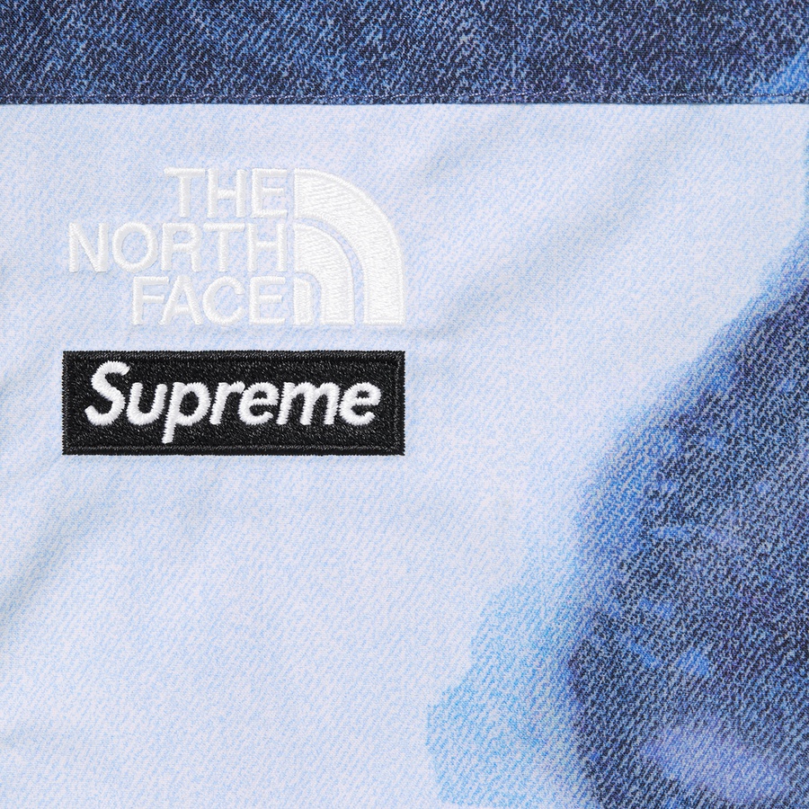 Details on Supreme The North Face Bleached Denim Print Mountain Pant Indigo from fall winter
                                                    2021 (Price is $298)