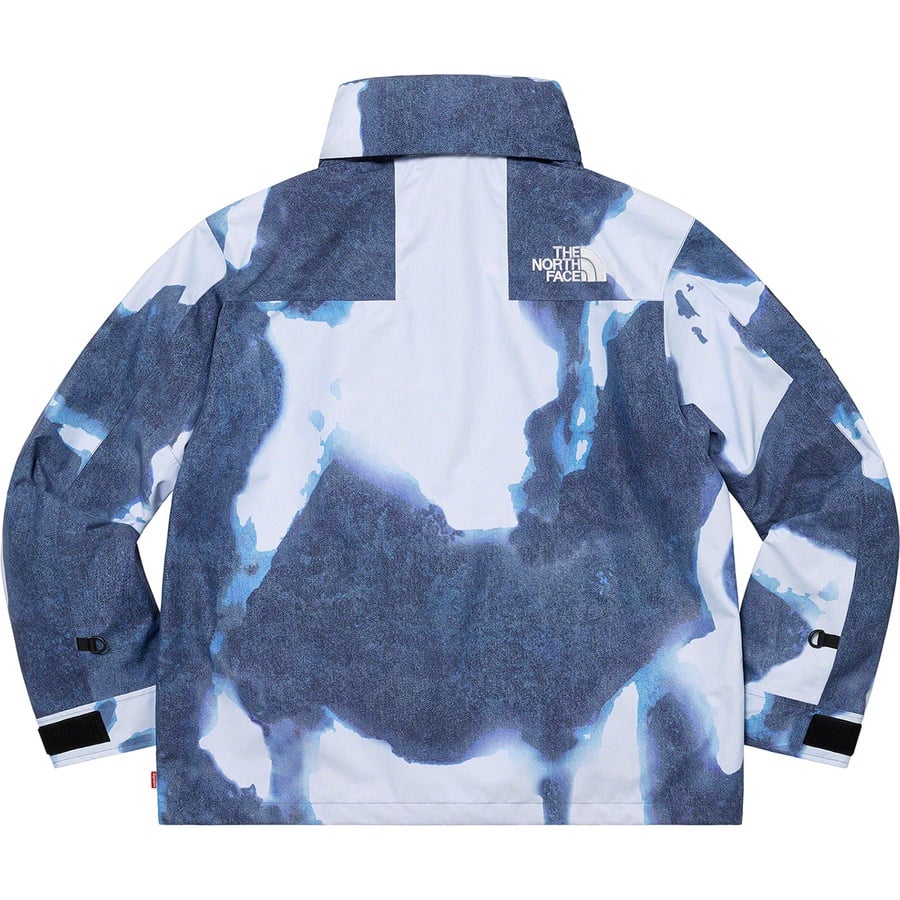 Details on Supreme The North Face Bleached Denim Print Mountain Jacket Indigo from fall winter
                                                    2021 (Price is $388)