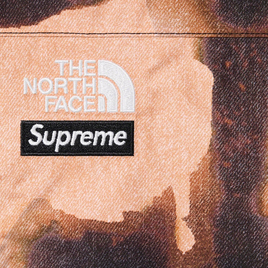 Details on Supreme The North Face Bleached Denim Print Mountain Pant Black from fall winter
                                                    2021 (Price is $298)