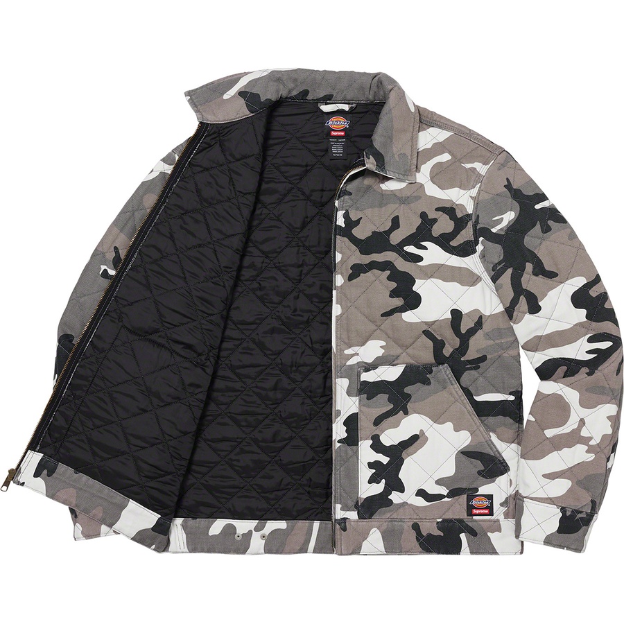 Details on Supreme Dickies Quilted Work Jacket Grey Camo from fall winter
                                                    2021 (Price is $168)