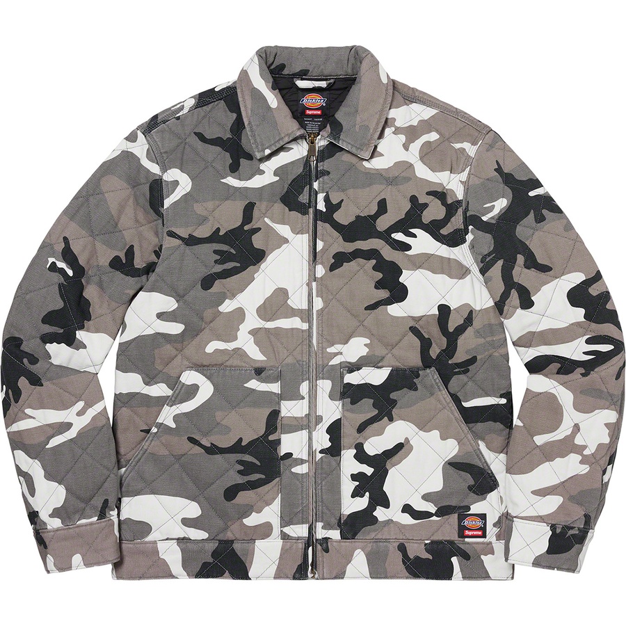 Details on Supreme Dickies Quilted Work Jacket Grey Camo from fall winter
                                                    2021 (Price is $168)