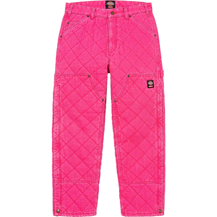 Details on Supreme Dickies Quilted Double Knee Painter Pant Pink from fall winter 2021 (Price is $168)