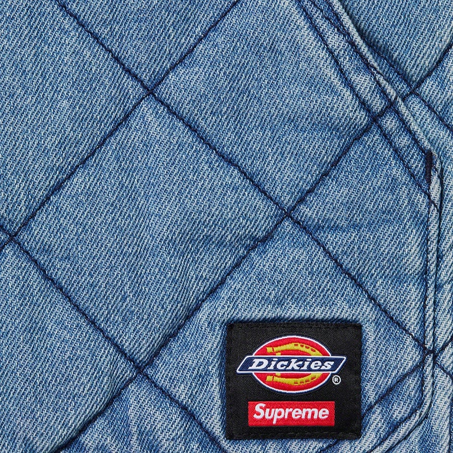Details on Supreme Dickies Quilted Work Jacket Denim from fall winter 2021 (Price is $168)