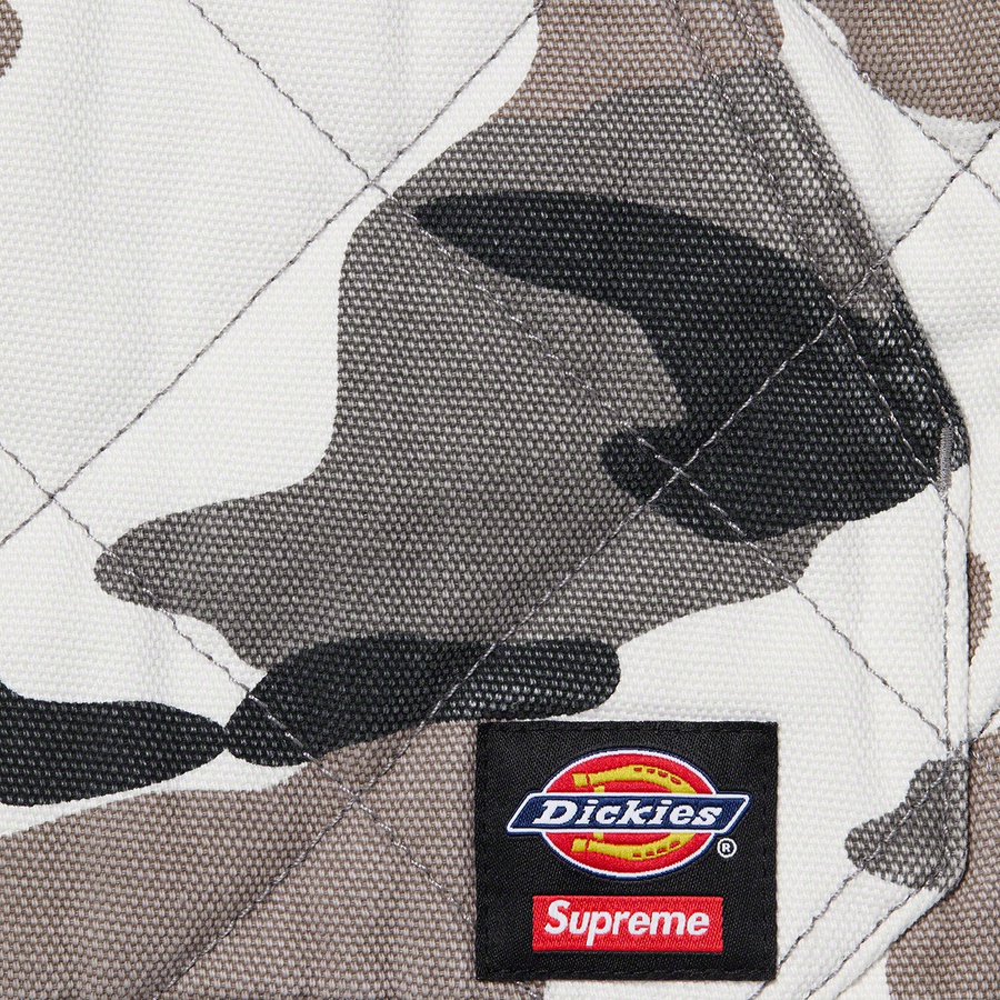 Details on Supreme Dickies Quilted Work Jacket Grey Camo from fall winter 2021 (Price is $168)