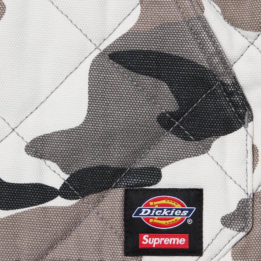 Details on Supreme Dickies Quilted Work Jacket Grey Camo from fall winter
                                                    2021 (Price is $168)