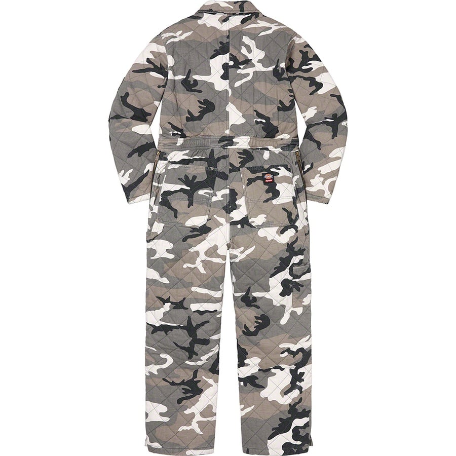 Details on Supreme Dickies Quilted Coverall Grey Camo from fall winter
                                                    2021 (Price is $228)