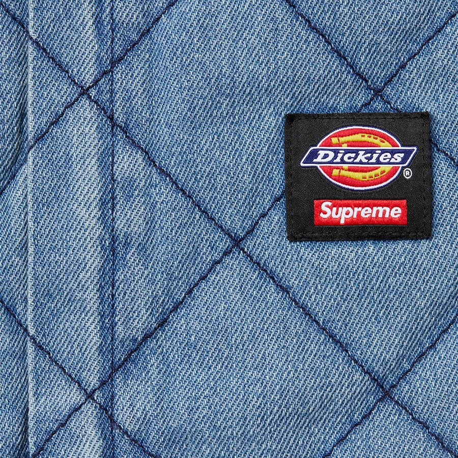 Details on Supreme Dickies Quilted Coverall Denim from fall winter
                                                    2021 (Price is $228)