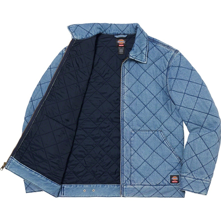 Details on Supreme Dickies Quilted Work Jacket Denim from fall winter 2021 (Price is $168)