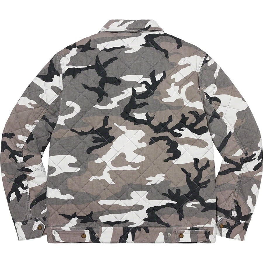 Details on Supreme Dickies Quilted Work Jacket Grey Camo from fall winter
                                                    2021 (Price is $168)