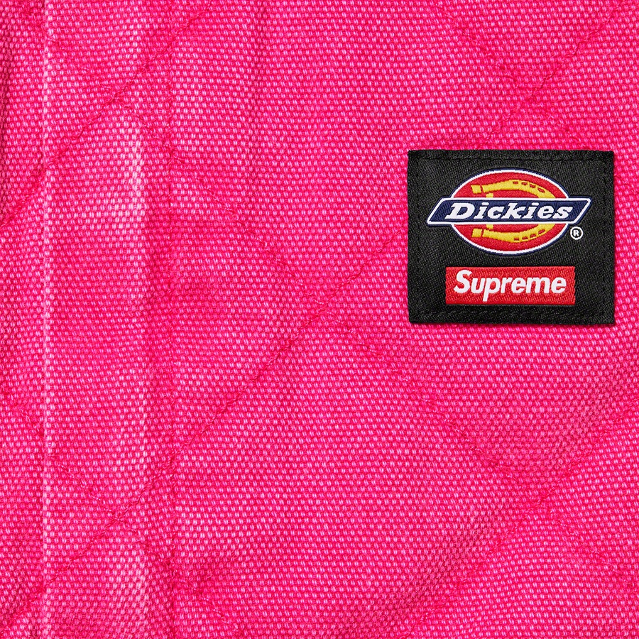 Details on Supreme Dickies Quilted Coverall Pink from fall winter
                                                    2021 (Price is $228)