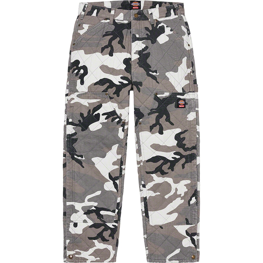 Details on Supreme Dickies Quilted Double Knee Painter Pant Grey Camo from fall winter 2021 (Price is $168)
