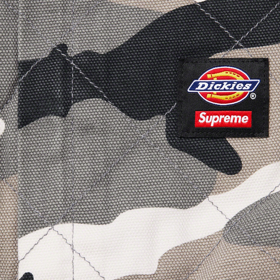 Details on Supreme Dickies Quilted Coverall Grey Camo from fall winter
                                                    2021 (Price is $228)