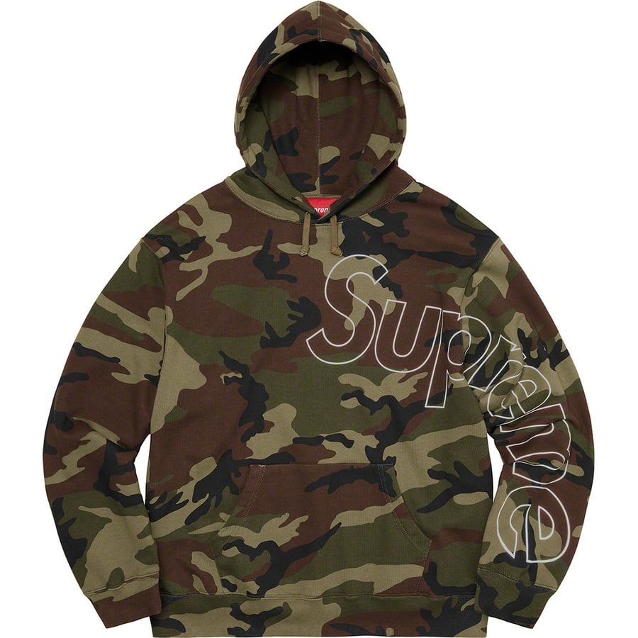 Details on Reflective Hooded Sweatshirt Woodland Camo from fall winter 2021 (Price is $158)
