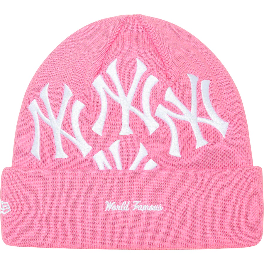 Details on Supreme New York Yankees™ New Era Box Logo Beanie Pink from fall winter
                                                    2021 (Price is $68)