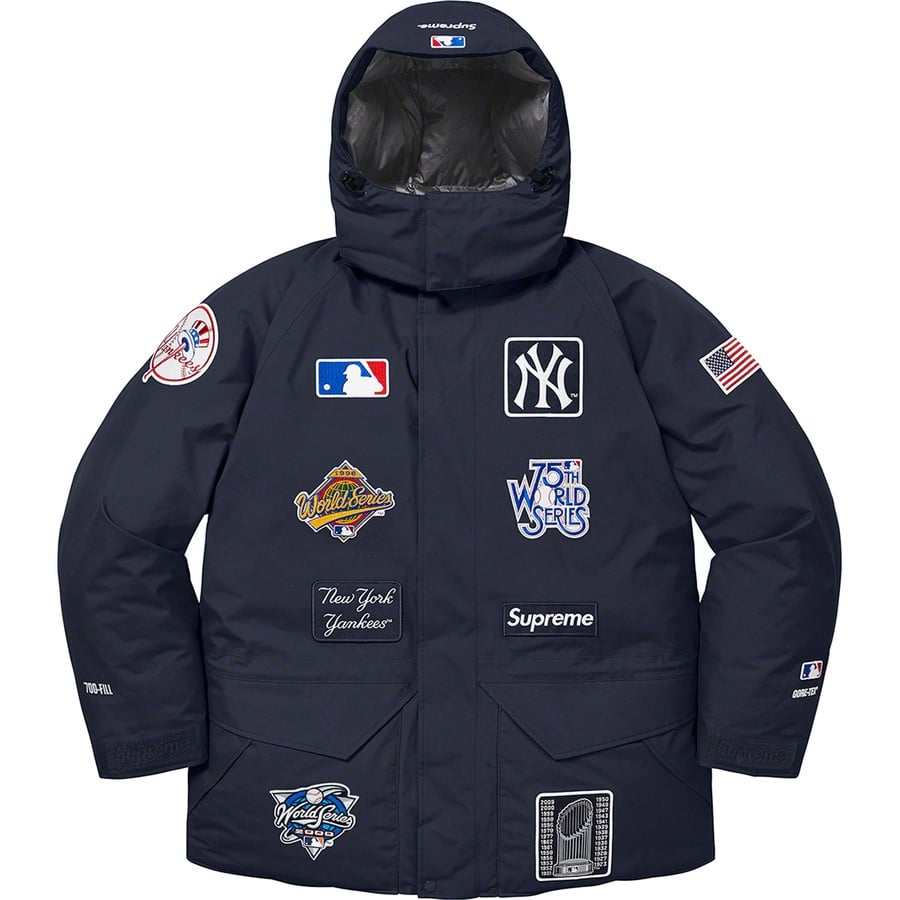 Details on Supreme New York Yankees™ GORE-TEX 700-Fill Down Jacket Navy from fall winter
                                                    2021 (Price is $668)