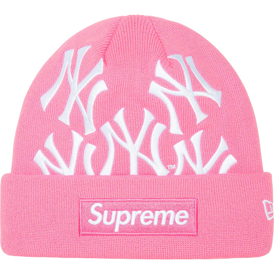 Details on Supreme New York Yankees™ New Era Box Logo Beanie Pink from fall winter
                                                    2021 (Price is $68)