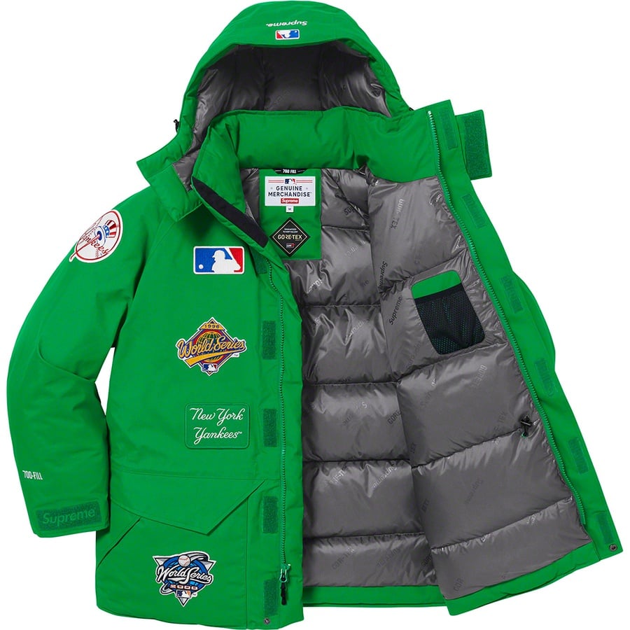 Details on Supreme New York Yankees™ GORE-TEX 700-Fill Down Jacket Green from fall winter
                                                    2021 (Price is $668)