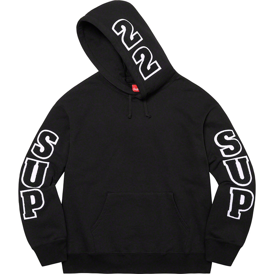 Details on Supreme Team Chenille Hooded Sweatshirt Black from spring summer 2022 (Price is $178)