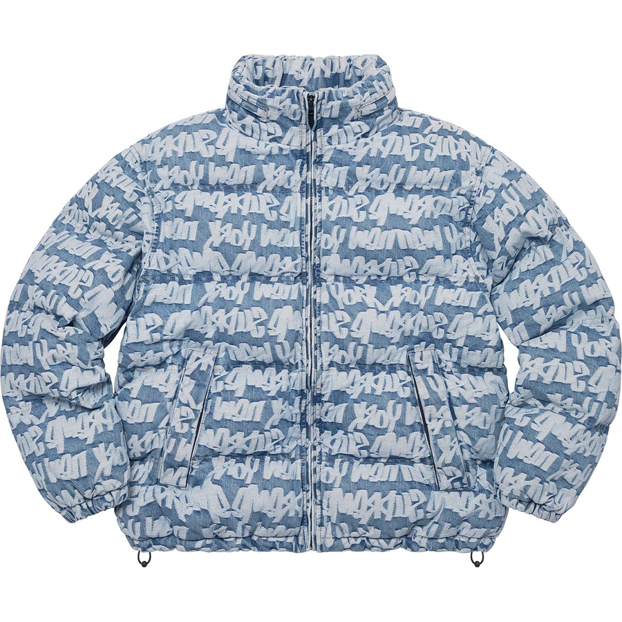 Details on Fat Tip Jacquard Denim Puffer Jacket Blue from spring summer 2022 (Price is $348)