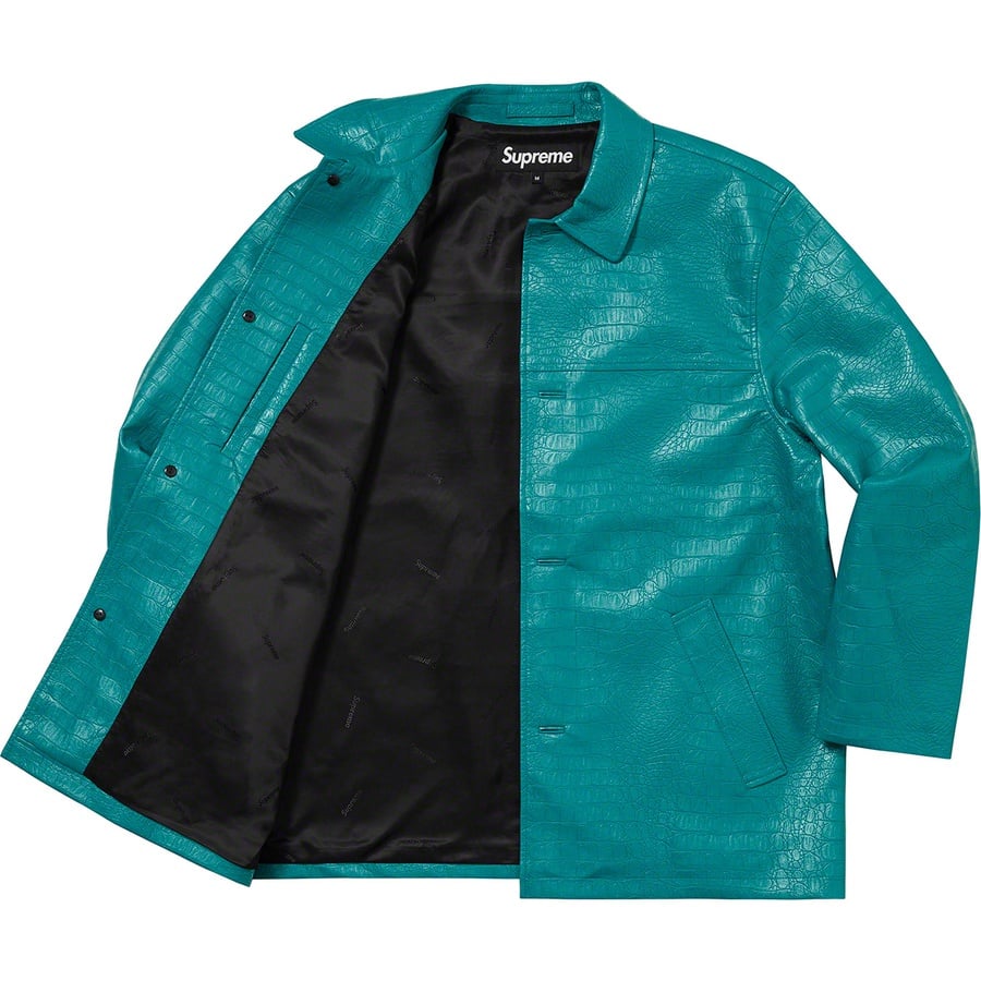 Details on Faux Croc Car Coat Teal from spring summer
                                                    2022 (Price is $288)