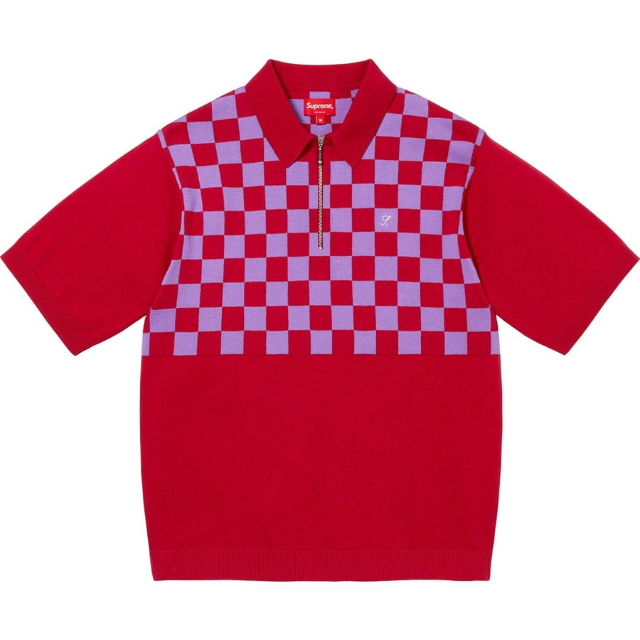 Details on Checkerboard Zip Polo Red from spring summer
                                                    2022 (Price is $118)