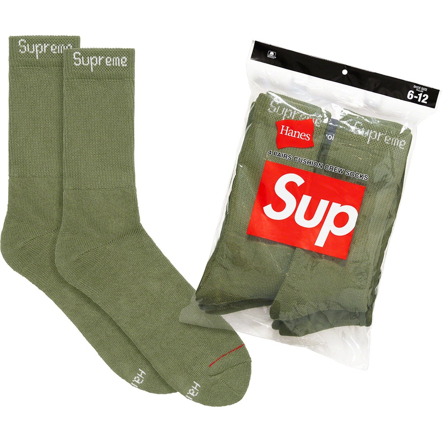 Details on Supreme Hanes Crew Socks (4 Pack) Olive from spring summer 2022 (Price is $24)