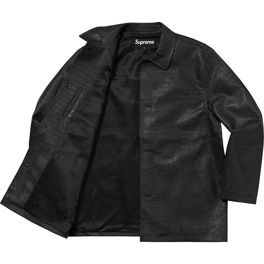 Details on Faux Croc Car Coat Black from spring summer 2022 (Price is $288)
