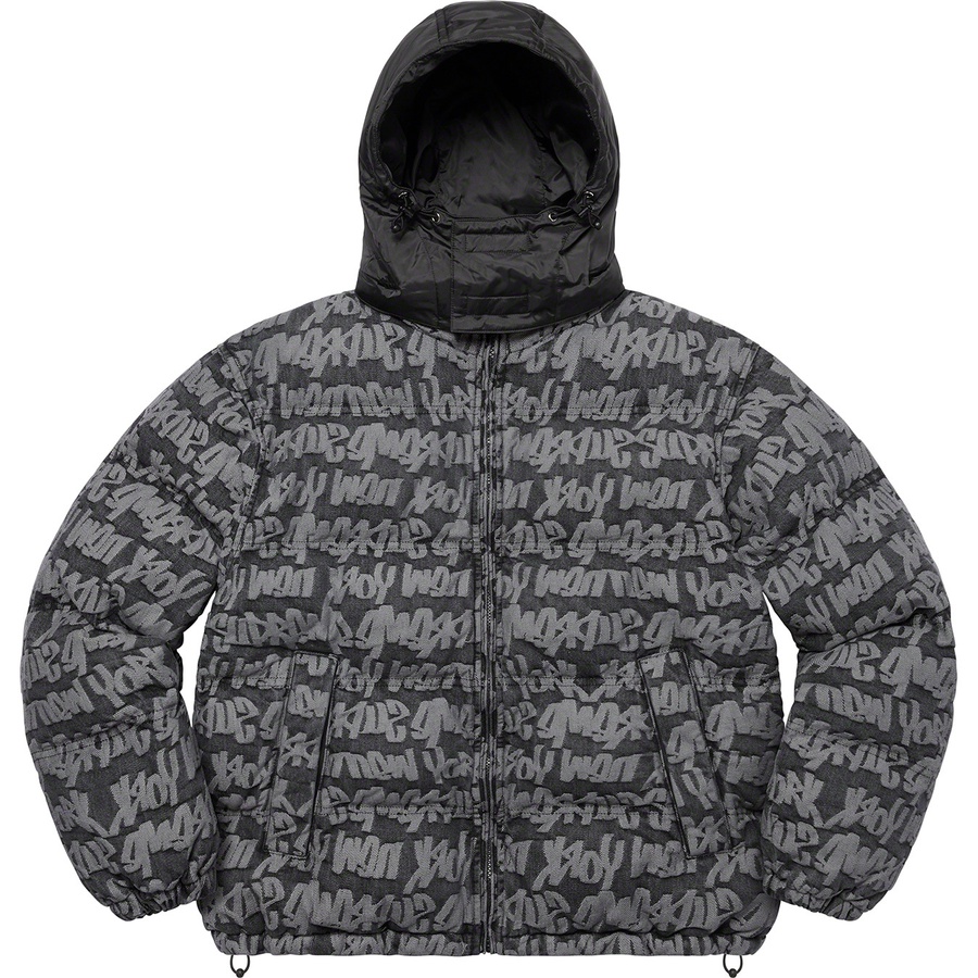 Supreme Fat Tip Jacquard Denim Puffer Jacket (SS22) - Black - $348