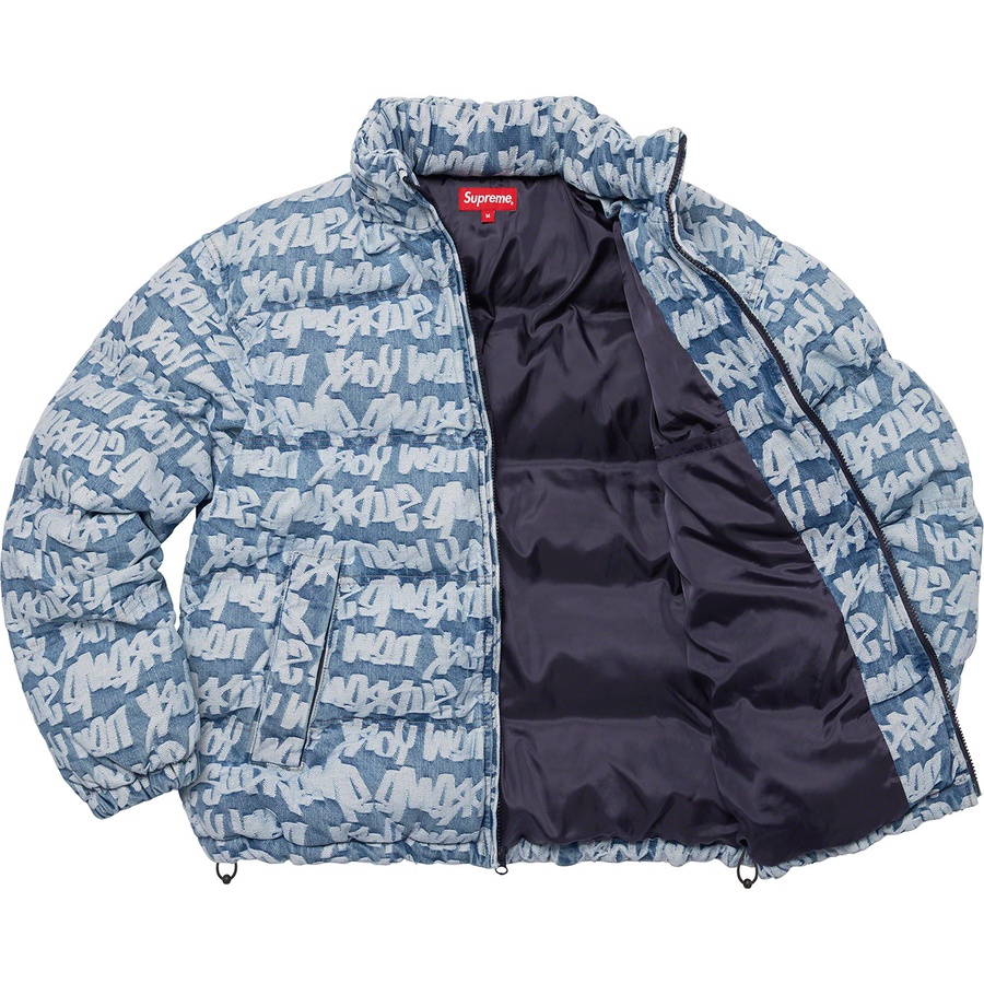 Details on Fat Tip Jacquard Denim Puffer Jacket Blue from spring summer 2022 (Price is $348)